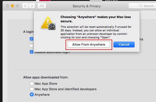Mac allow apps downloaded from anywhere not working